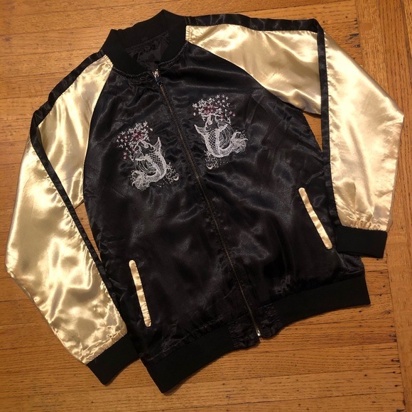 SATIN EMBROIDERED BOMBER JACKET NEW - Picture 1 of 7
